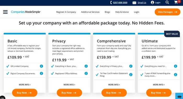 Companies Made Simple pricing