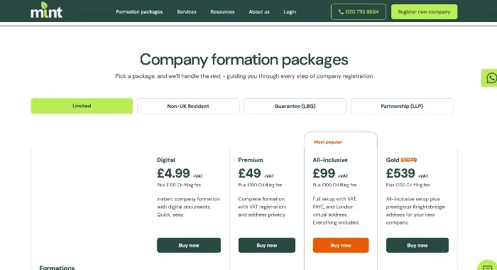 Mint Formations pricing
