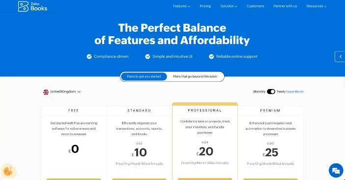 Zoho Books pricing structure