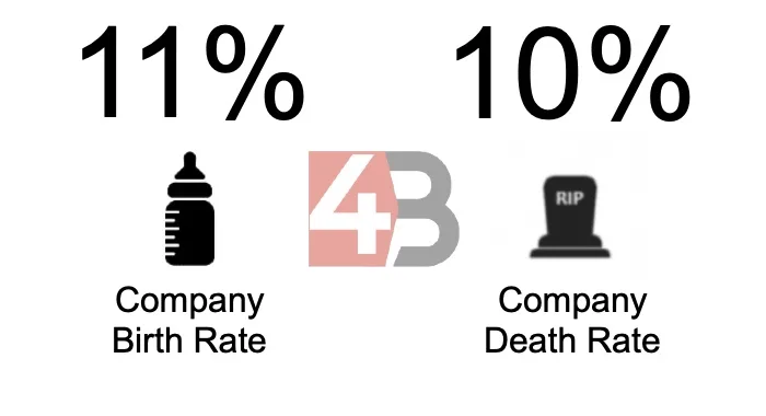 Company birth rate 11% - Company death rate 10%